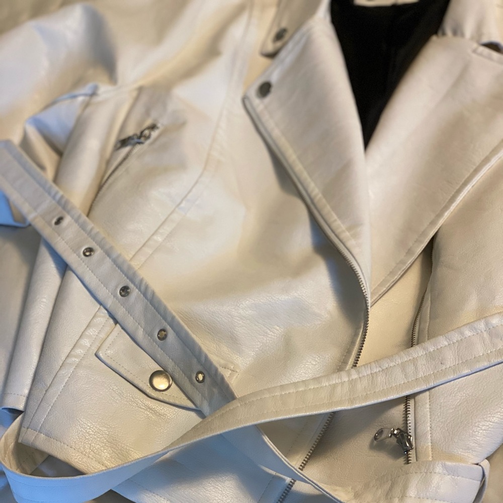 ELOQUII white faux leather moto jacket